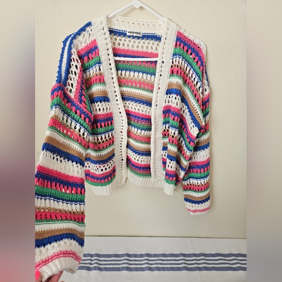Vigoss crocheted sweater cardigan top M - Picture 7 of 11
